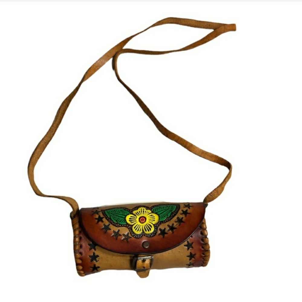 Vintage Boho Hand Tooled Leather Handbag EUC!